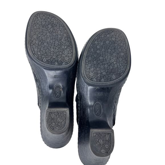 Sofft Mule Clog Womens US 10M Black Embossed Leather Block Heel Slip On 1042101 - Picture 9 of 11